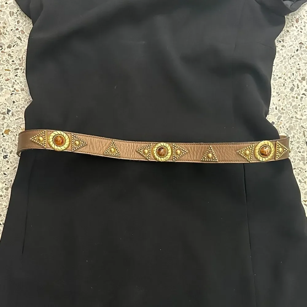 Leatherock San Diego 100%  leather brown bronze tigers eye medium m belt boho